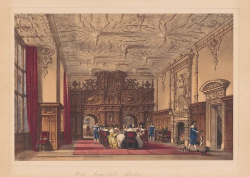 Hall, Crewe Hall, Cheshire by Joseph Nash, print, 1849
