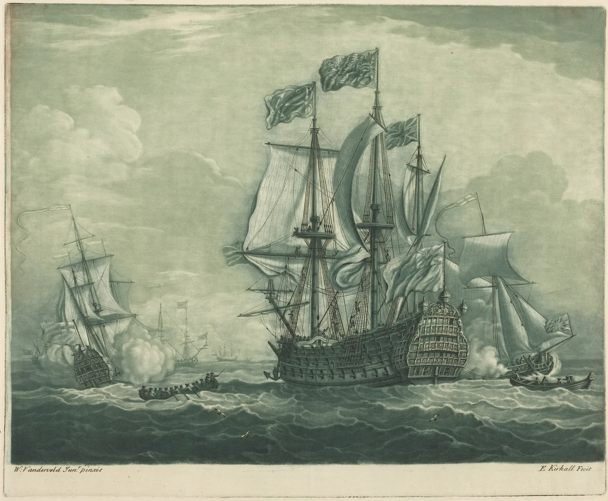 Shipping Scene with Man-of-War by Elisha Kirkall
Willem van de Velde the Younger, print, 1682-1742