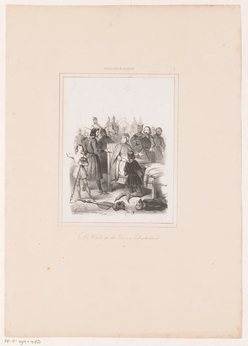 Vrede getekend op het bed van Willem de Goede by Herman ten Kate, print, 1842