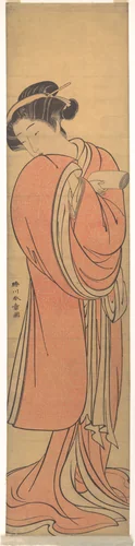 Woman in Red by Katsukawa Shunshô (勝川春章), print, 1767-1799