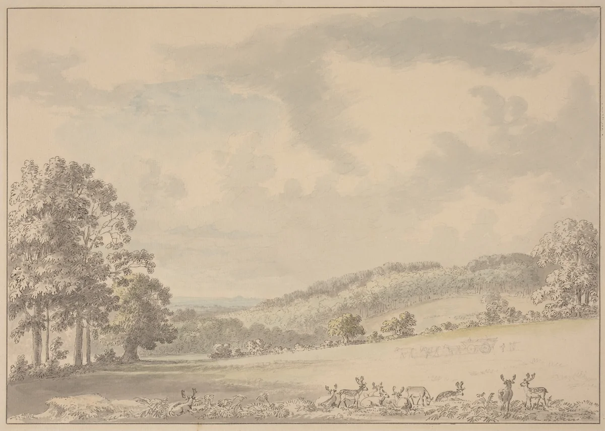 Deer Resting in Albury Park by Anthony Devis, drawing, 1780-1817