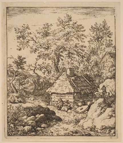Landscape with Millstone near a Cask by Allart van Everdingen, print, 1645-1656