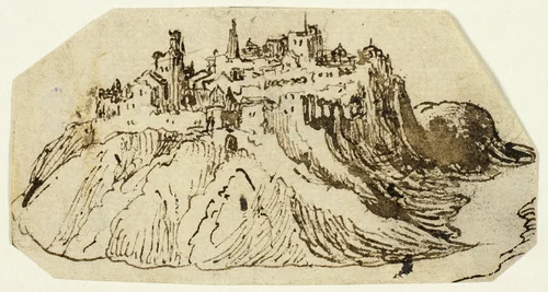 View of Fortified Hill Town by Unknown Artist, drawing, 1590-1709