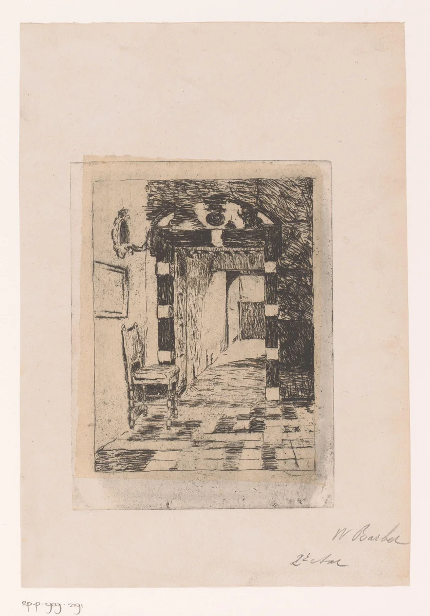 Gezicht in een oude gang by W.F. Barber, print, 1850-1909