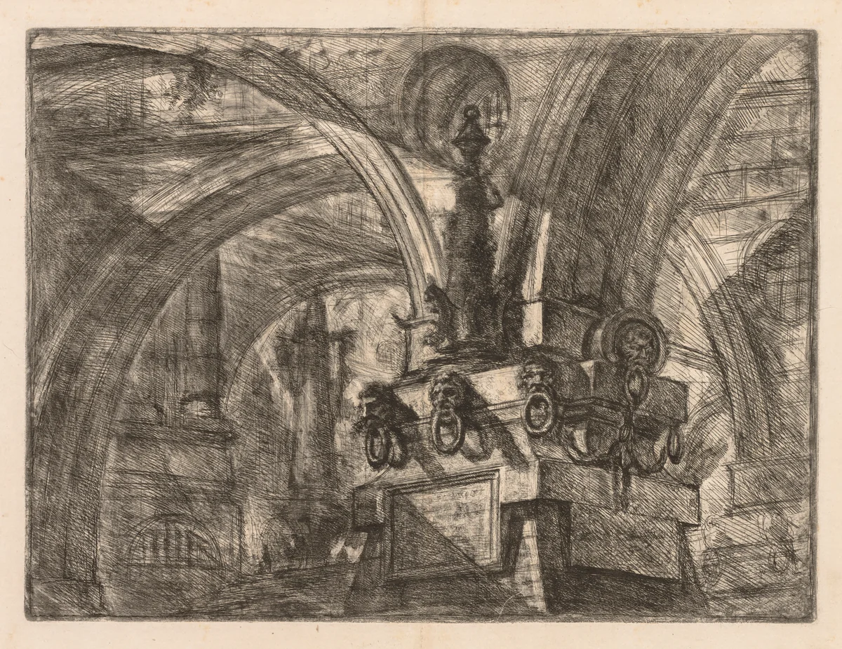 The Prisons: Round Arches Springing from a Square Column by Giovanni Battista Piranesi, print, 1745-1750