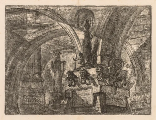 The Prisons: Round Arches Springing from a Square Column by Giovanni Battista Piranesi, print, 1745-1750