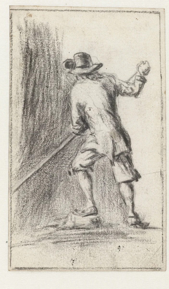 Man met een vaarboom, op de rug gezien by Ludolf Bakhuysen, drawing, 1636-1651