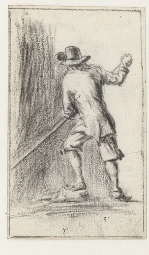 Man met een vaarboom, op de rug gezien by Ludolf Bakhuysen, drawing, 1636-1651
