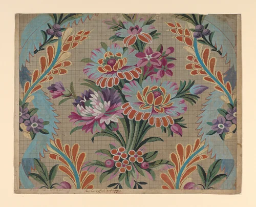 Mise-en-carte (Point-paper) by France, Lyon, textile, 1760-1790