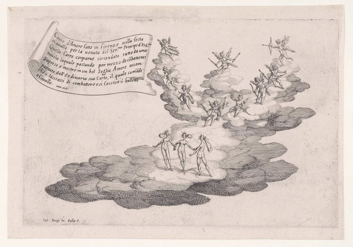 Le Char de L'Amour, from "Guerre de Beauté" (Guerra di Bellezza) (War of Beauty) by Jacques Callot, print, 1616