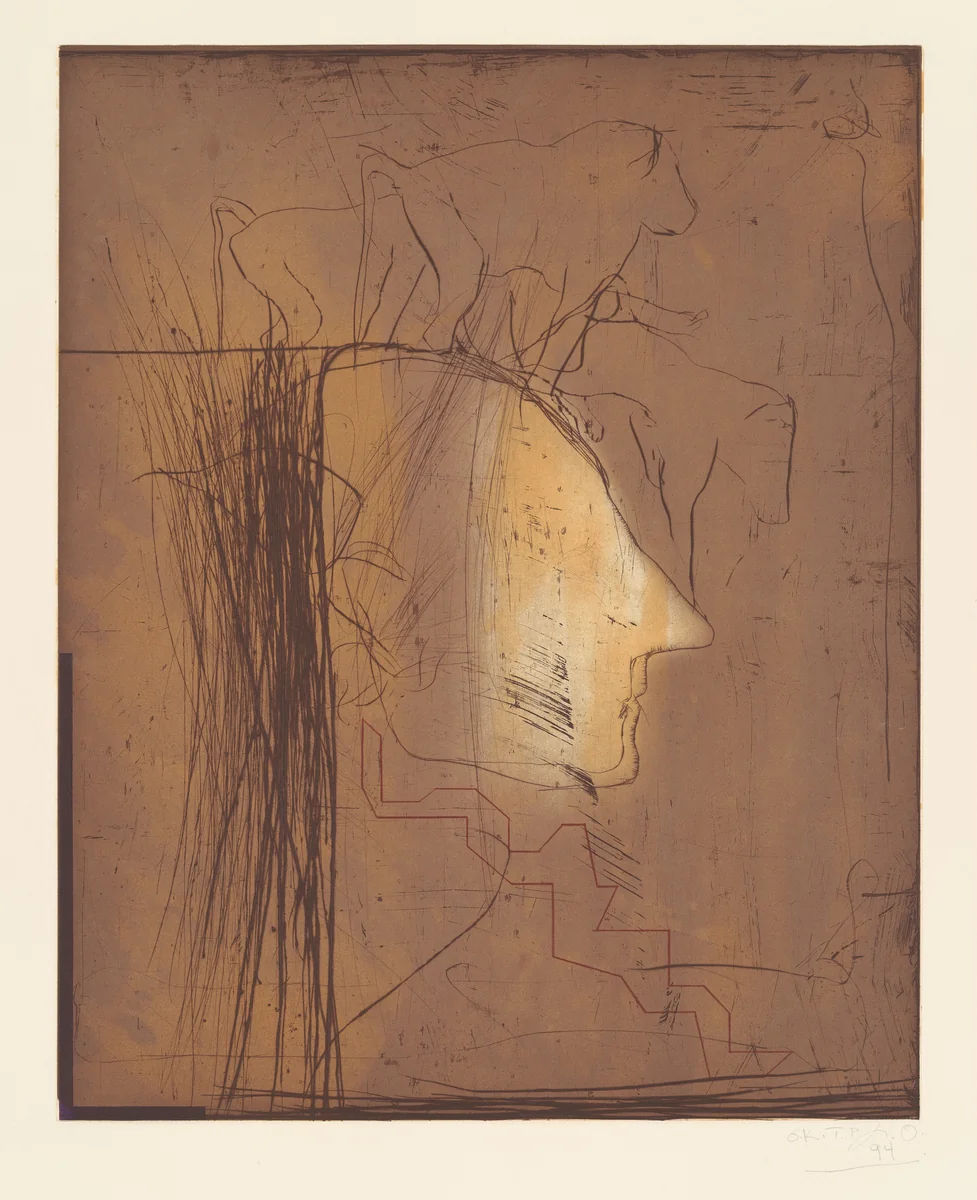 Profile with Baboons by Nathan Oliveira, print, 1994