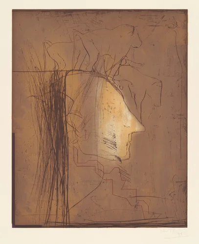 Profile with Baboons by Nathan Oliveira, print, 1994