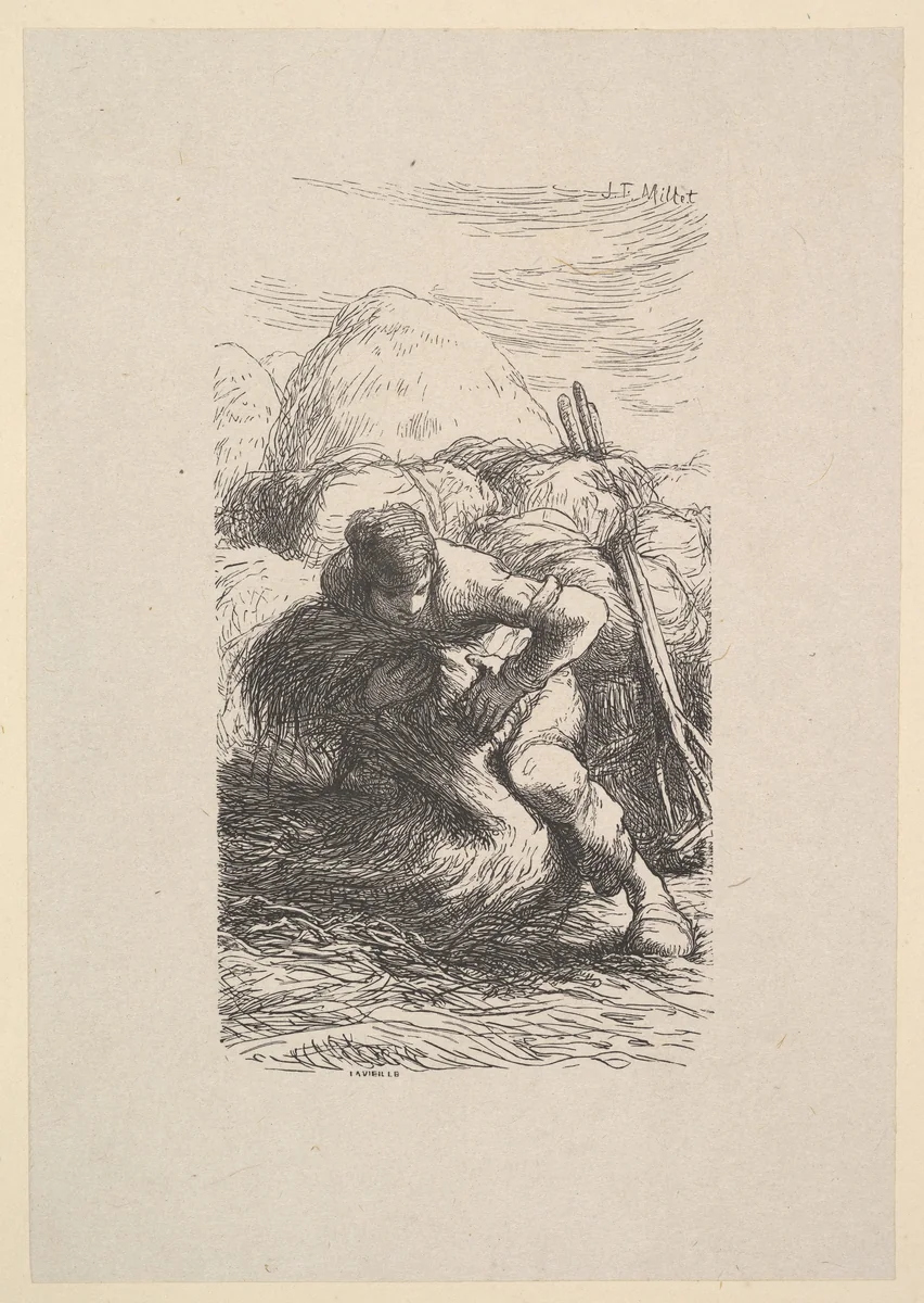 The Sheaf Binder by Jean-François Millet, print, 1853