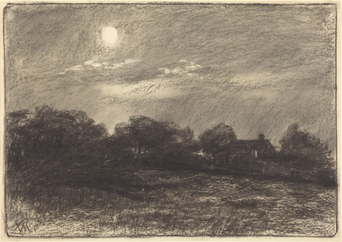 Evening, Farm Landscape by William Morris Hunt, drawing, 1870-1880