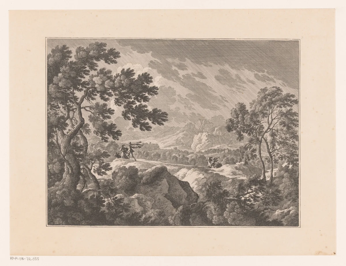 Heuvelachtig landschap in storm by Nicolas Perelle, print, 1641-1695
