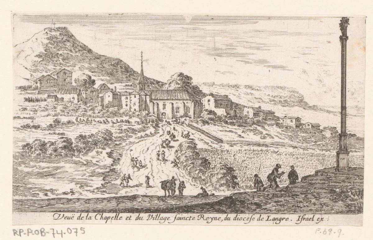 Gezicht op het dorp Sainte-Reine by Israël Silvestre, print, 1650