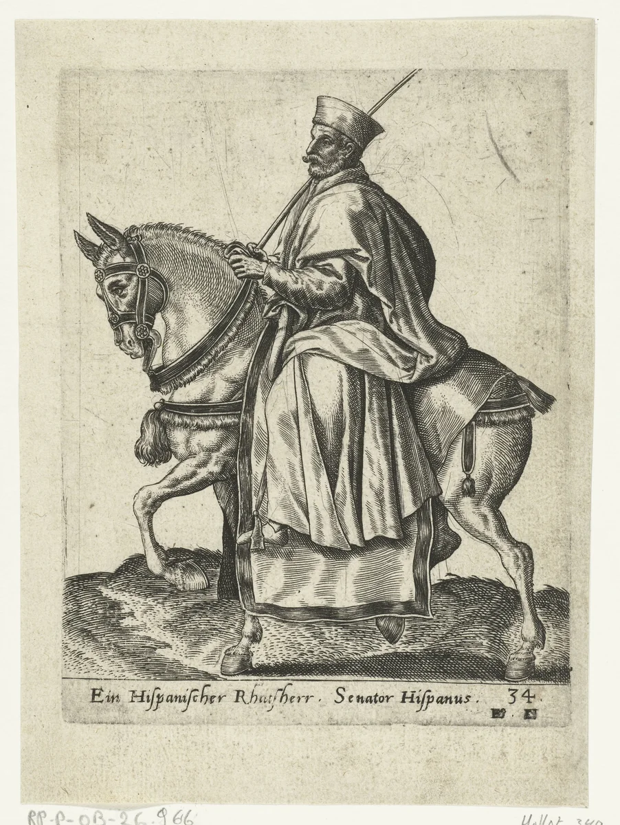 Spaanse raadsheer te paard by Unknown, print, 1577