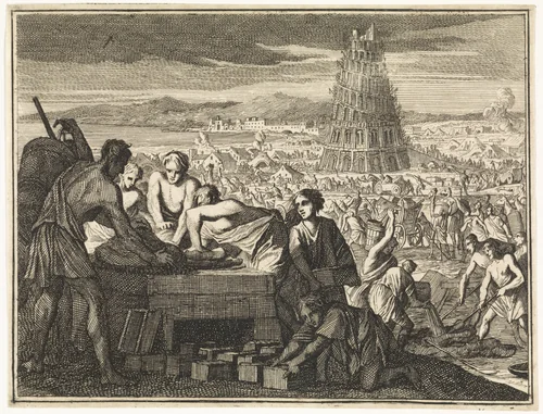 Vervaardigen van stenen voor de Toren van Babel by Caspar Luyken, print, 1712