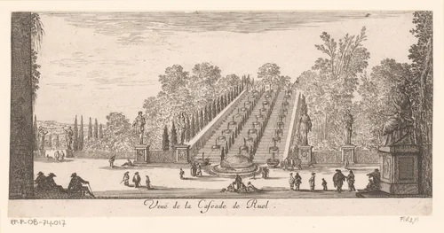 Gezicht op de cascade van Rueil by Israël Silvestre, print, 1654