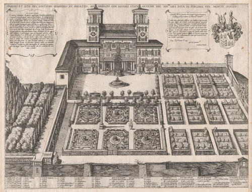 Monte Pincio Palace and Gardens, from "Speculum Romanae Magnificentiae" by Antonio Tempesta, print, 1555-1630