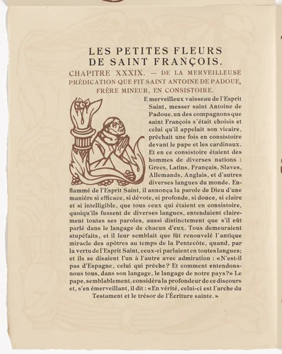 Pictorial initial (page 218) from Les Petites Fleurs de St. François (The Little Flowers of St. Francis) by Émile Bernard, illustrated book, 1928