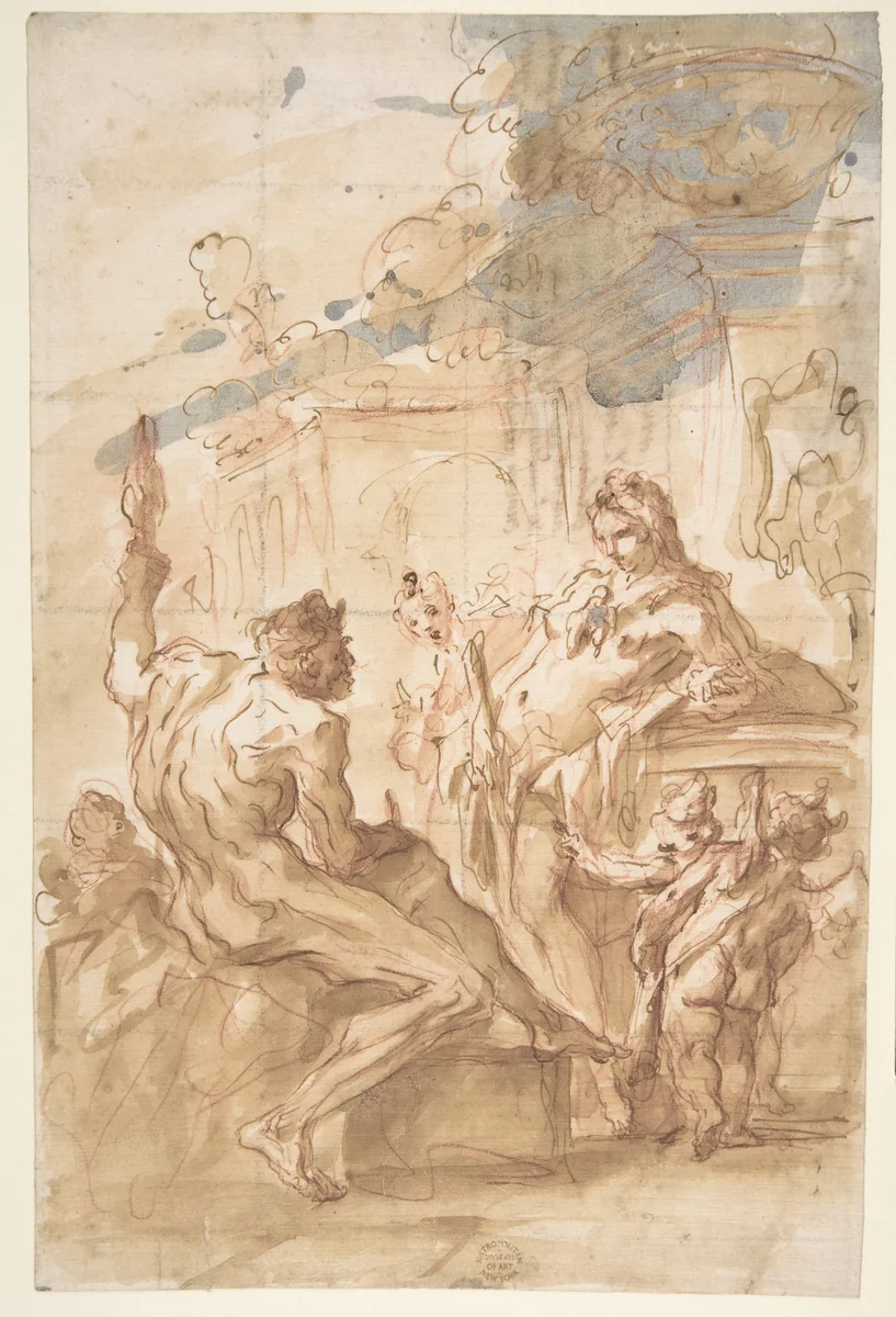 Hercules and Omphale by Gaspare Diziani, drawing, 1689-1767