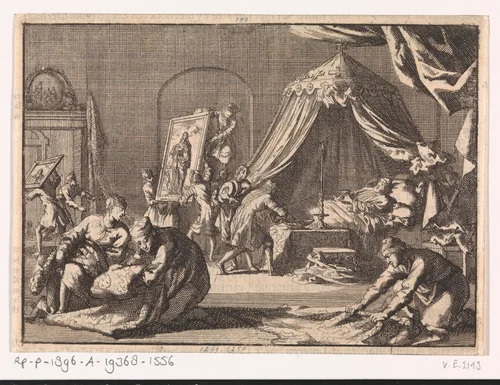 Dood van Christoph Bernhard von Galen, bisschop van Münster, 1678 by Jan Luyken, print, 1698