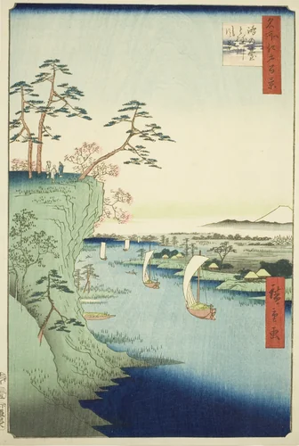 View of Konodai and the Tone River (Konodai Tonegawa fukei), from the series "One Hundred Famous Views of Edo (Meisho Edo hyakkei)" by Utagawa Hiroshige (歌川広重), print, 1856