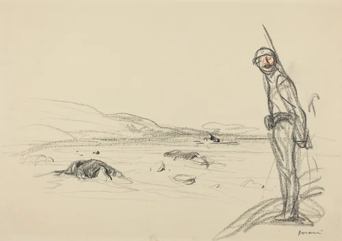 a) Along the Marne (recto); b) Study for Along the Marne (verso) by Jean-Louis Forain, drawing, 1918