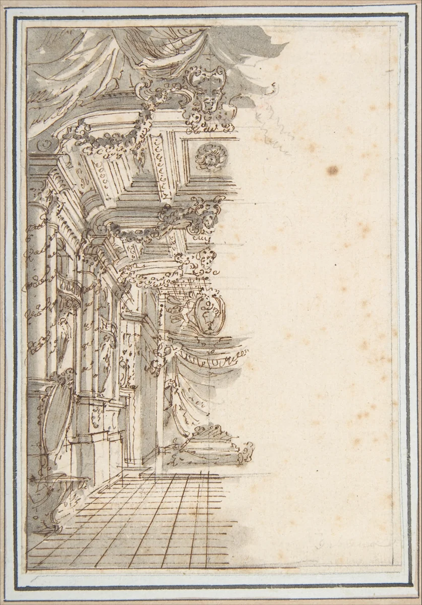 Perspective Sketch for a Palace Interior by Giuseppe Galli Bibiena, drawing, 1710-1756