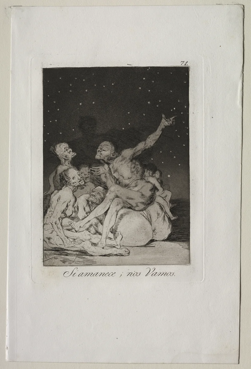 When Day Breaks We Will Be Off, Plate 71 by Francisco de Goya, print, 1799