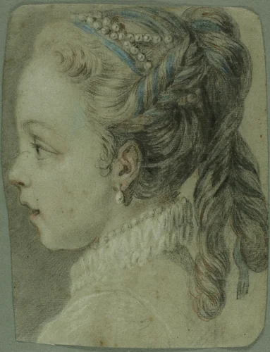 Study: Head of a Young Girl Facing to the Left by Carle van Loo, drawing, 1705-1755