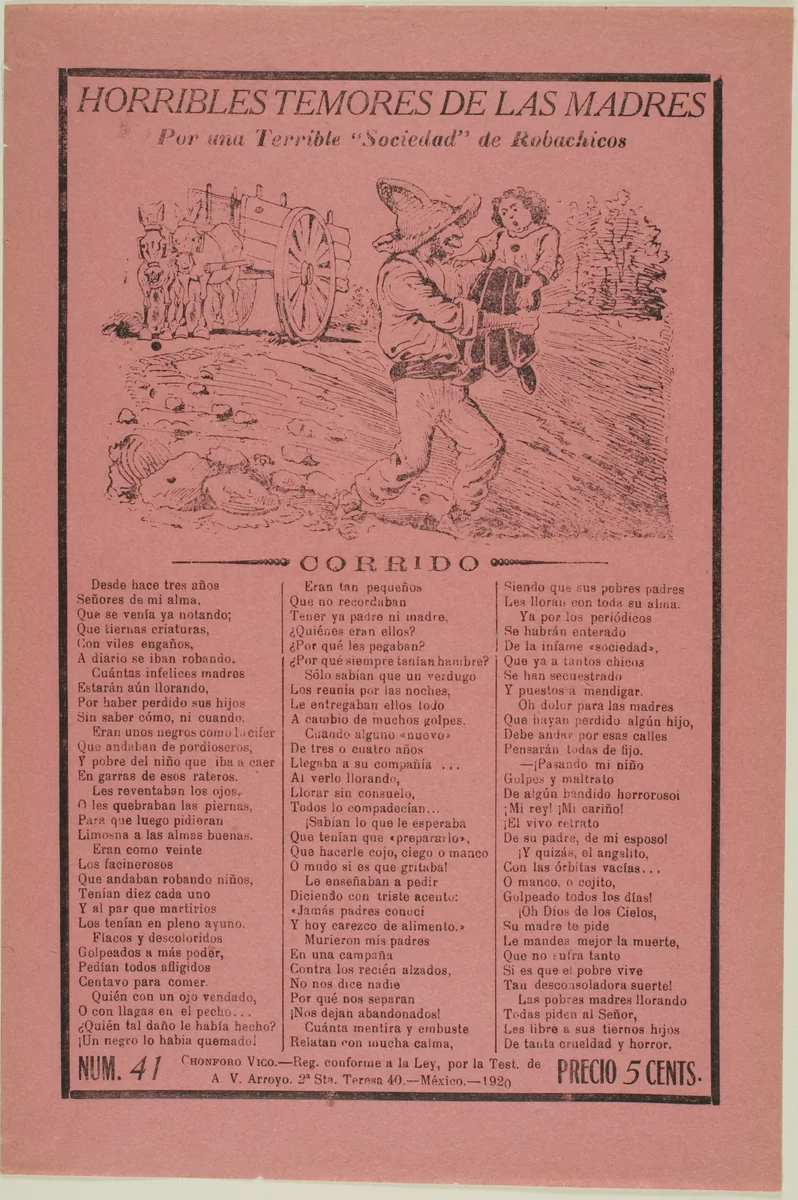 Horrible Fear of Mothers...Kidnappers by José Guadalupe Posada, print, 1915-1925