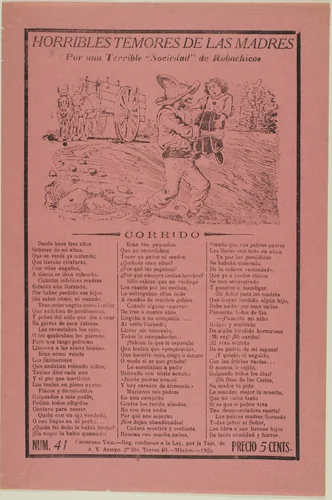 Horrible Fear of Mothers...Kidnappers by José Guadalupe Posada, print, 1915-1925