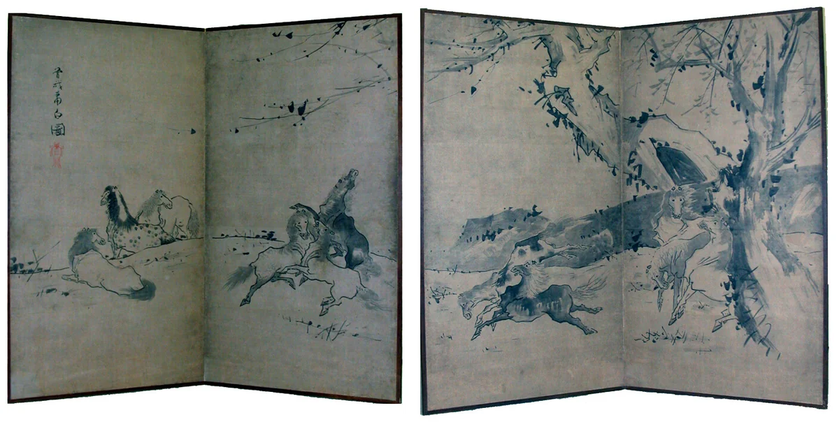 Wild Horses by Soga Shōhaku (曾我 蕭白), other, 1775-1800