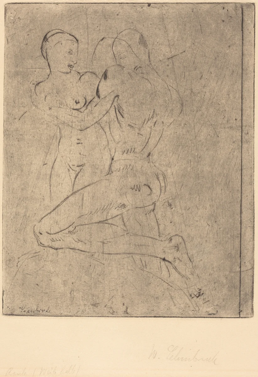 Rape II (Raub II, Weib halb) by Wilhelm Lehmbruck, print, 1911