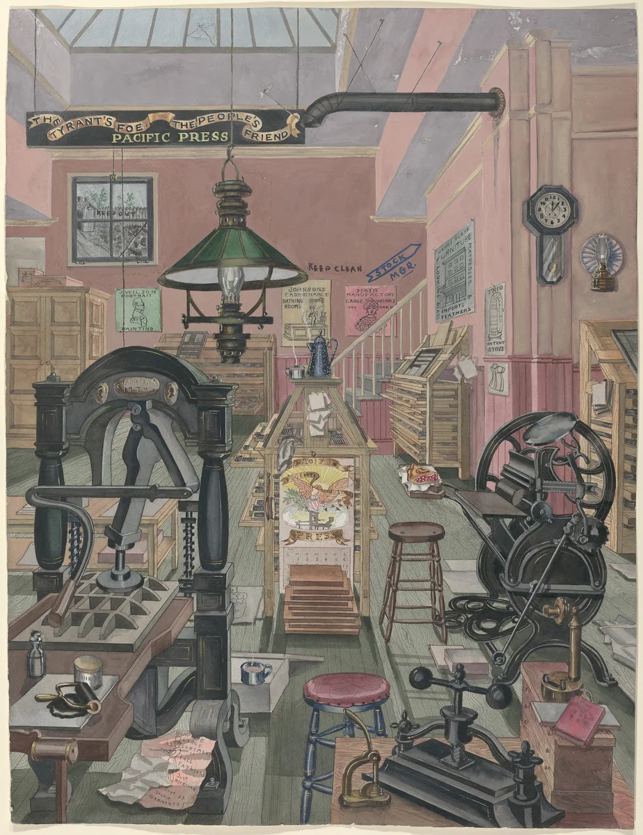 Print Shop, 1870 by Perkins Harnly, index of american design, 1935-1942