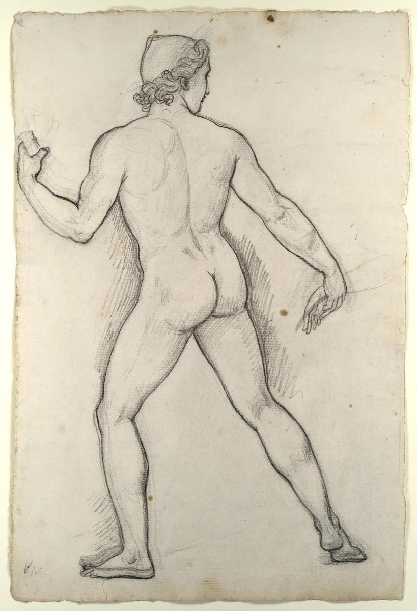 Male Nude, Study for "Castor and Pollux Freeing Helen" by Joseph-Ferdinand Lancrenon, drawing, 1817