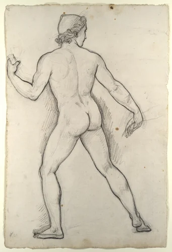 Male Nude, Study for "Castor and Pollux Freeing Helen" by Joseph-Ferdinand Lancrenon, drawing, 1817