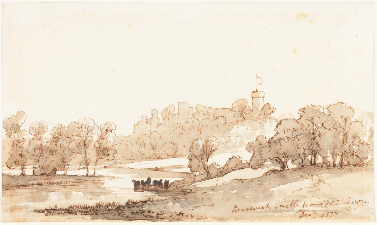 Warwick Castle from the Avon by John Baverstock Knight, drawing, 1837