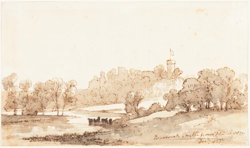 Warwick Castle from the Avon by John Baverstock Knight, drawing, 1837