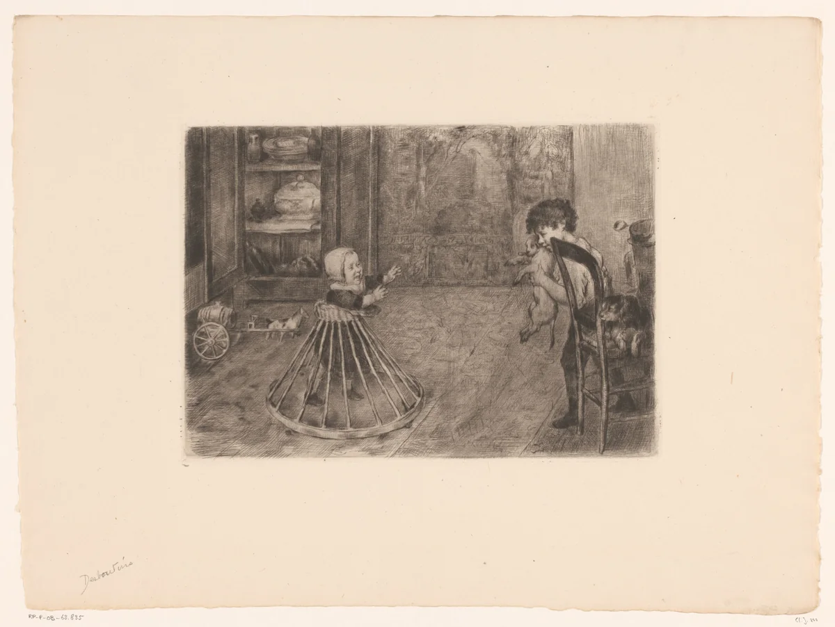Spelende kinderen van de kunstenaar by Marcellin Gilbert Desboutin, print, 1879