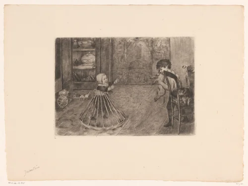 Spelende kinderen van de kunstenaar by Marcellin Gilbert Desboutin, print, 1879
