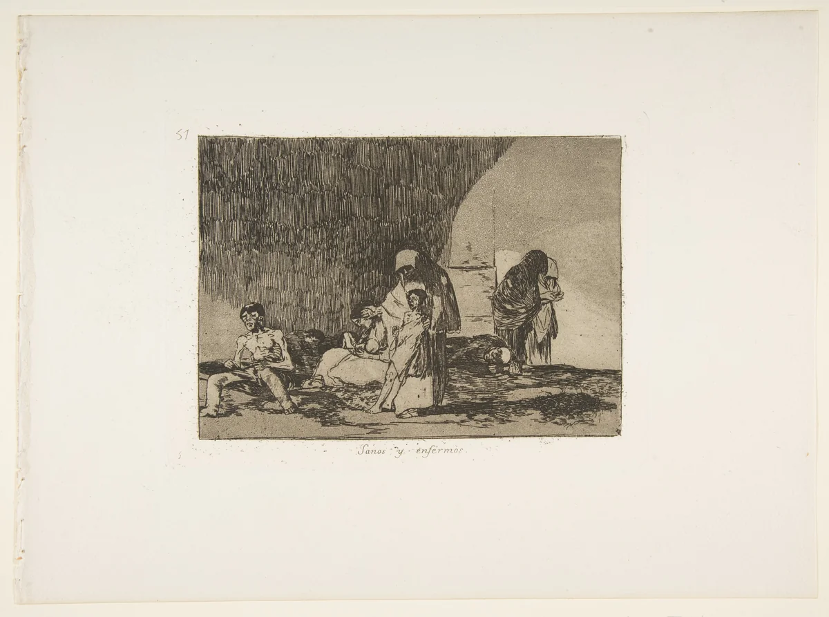 Plate 57 from "The Disasters of War" (Los Desastres de la Guerra): 'The healthy and the sick' (Sanos y enfermos) by Goya, print, 1863