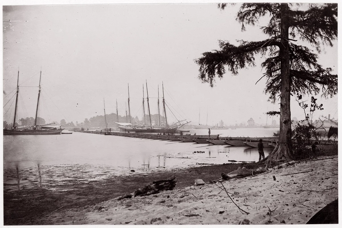 Pontoon Bridge, James River by Andrew Joseph Russell, photograph, 1864