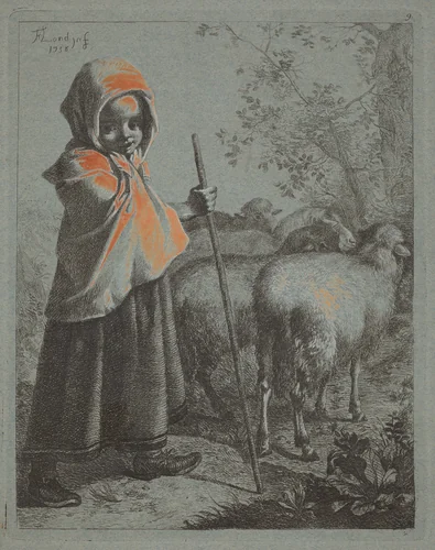 Child Shepherdess with Flock by Francesco Londonio, print, 1723-1783