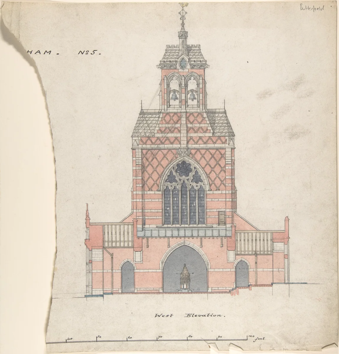 West Elevation of an Unidentified Church by William Butterfield, drawing, 1820-1900