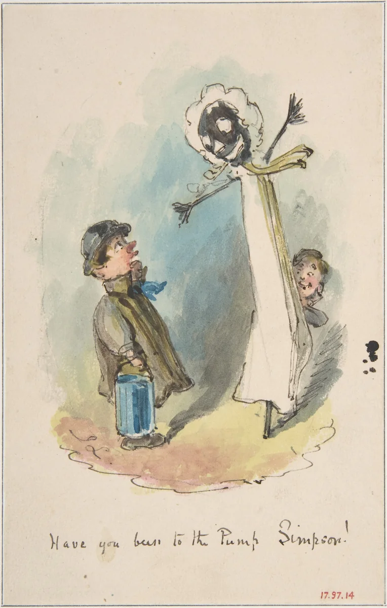 "Have You Been to the Pump, Simpson?" by John Leech, drawing, 1837-1864