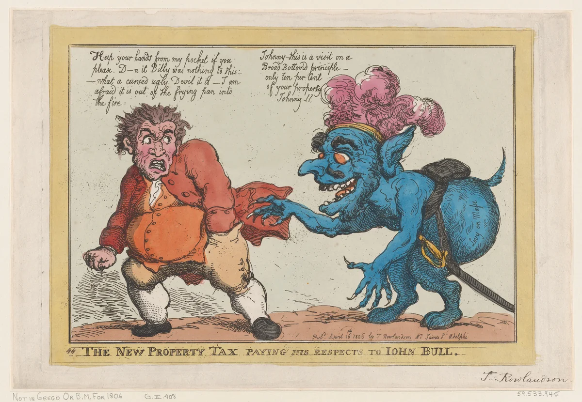 The New Property Tax Paying His Respects To John Bull by Thomas Rowlandson, print, 1806