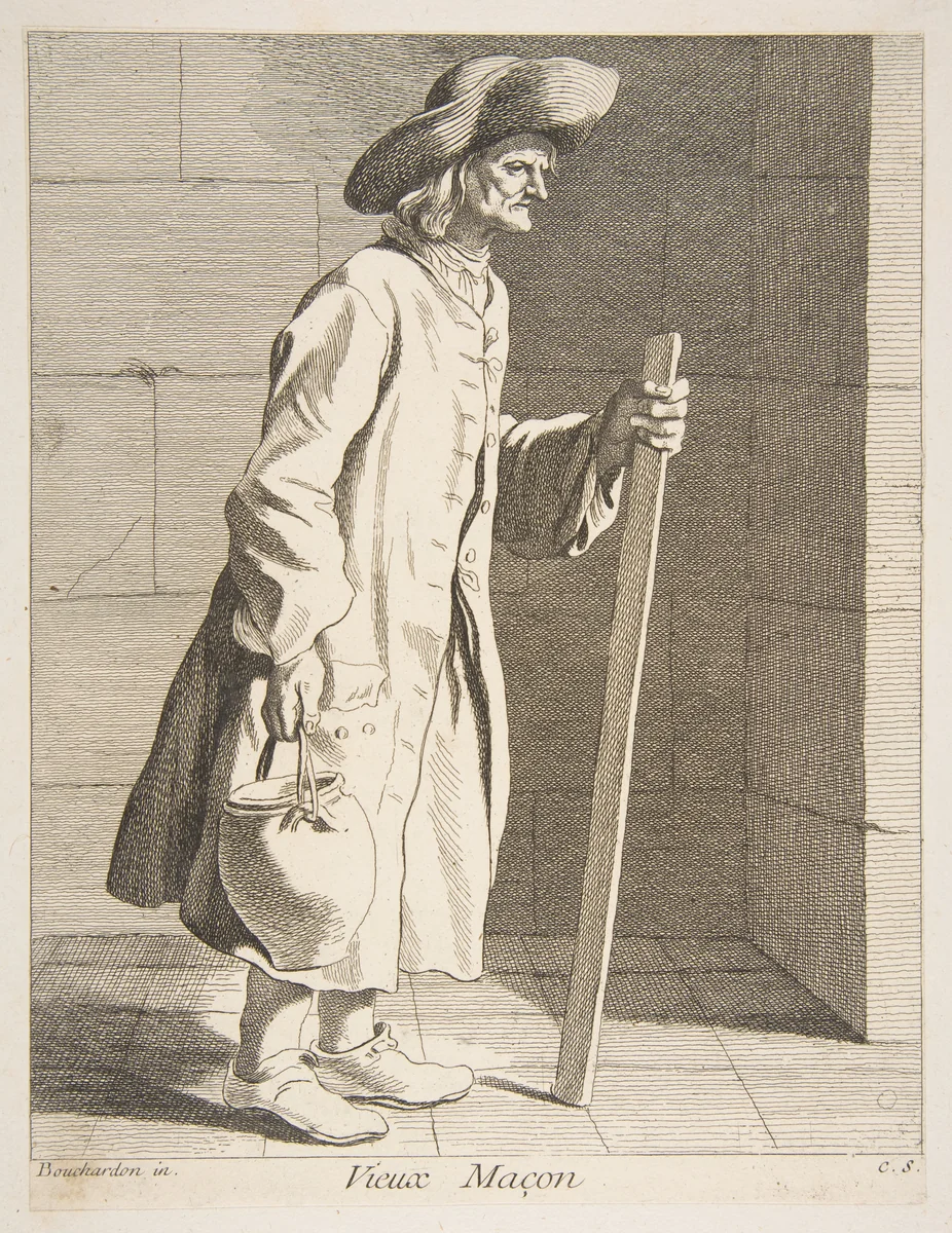 Old Bricklayer by Anne Claude Philippe de Tubières, print, 1737
